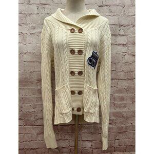Cardigan Sweater Womens Large ODU Old Dominion University Ivory Cable Knit NEW